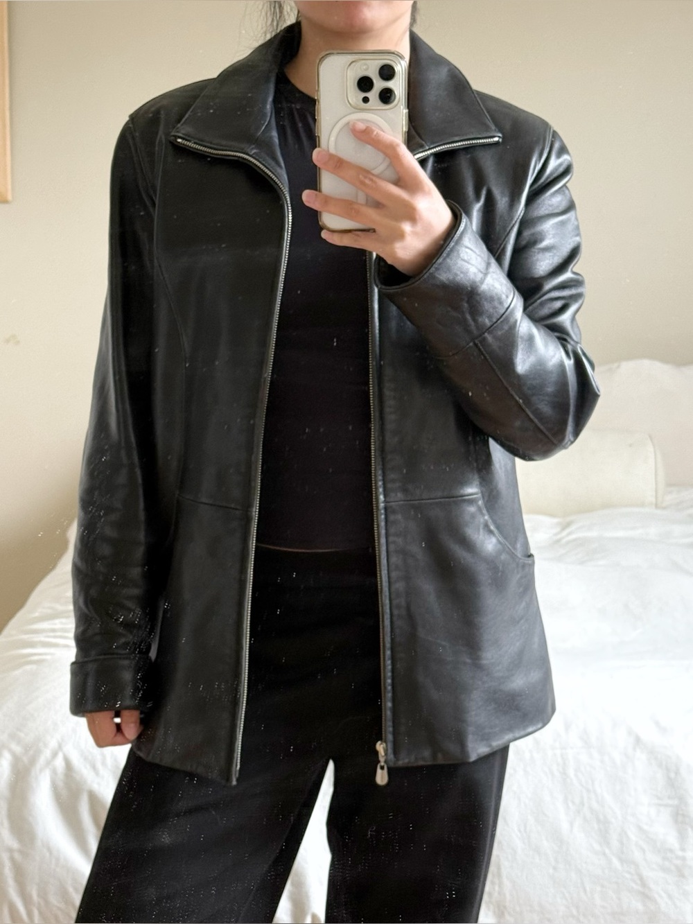 Vintage Wilsons Leather Black Zip Lined Jacket